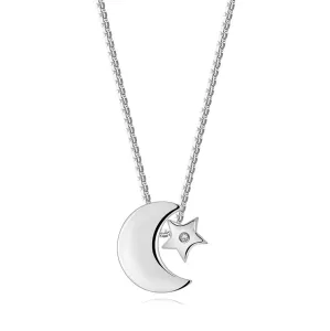 925 Srebrna ogrlica - polumjesec, zvijezda s čistim dijamantom