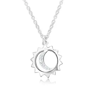 925 srebrna ogrlica - privjesak na lančiću, silueta sunca i mjesec sa cirkonima