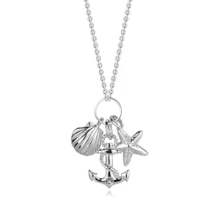 925 Srebrna ogrlica – prozirni cirkon, sidro s užetom, morska zvijezda i školjka