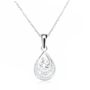 925 srebrna ogrlica - silueta suze sa cirkonima, spiralni lančić