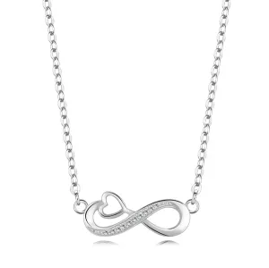 925 Srebrna ogrlica – simbol beskonačnosti s konturom srca, prozirni cirkoni
