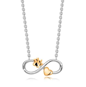 925 Srebrna ogrlica - simbol beskonačnosti, šapa i srce u boji roze zlata