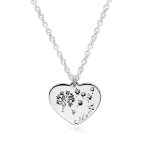 925 srebrna ogrlica - simetrično srce, maslačak, natpis 