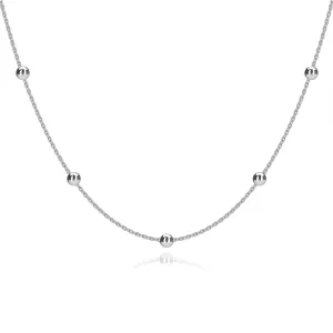 925 Srebrna ogrlica - sjajne perle, tanki lančić, premaz rodijem