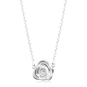 925 srebrna ogrlica, sjajni lančić, ruža u punom cvatu