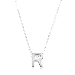 925 srebrna ogrlica, sjajni lančić, veliko slovo R