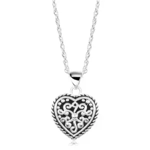 925 srebrna ogrlica, srce sa patinom i ornamentima