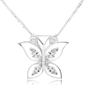 925 srebrna ogrlica, svjetlucavi leptir, prozirni cirkoni na siluetama krila