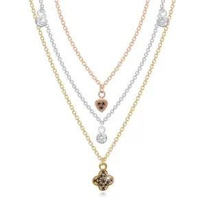 925 srebrna ogrlica - trobojni lančić sa privjescima, prozirni i crni cirkoni
