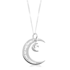 925 srebrna ogrlica, veliki i mali mjesec, ugravirani natpis