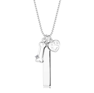 925 Srebrna ogrlica – vojni lanac, cirkon, pseća kost, tanki štapić, srce