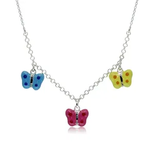 925 srebrna ogrlica za djecu - točkasti leptiri s plavom, ružičastom i žutom glazurom
