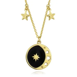 925 Srebrna ogrlica - zlatne boje, disk, crna glazura, sitne zvjezdice