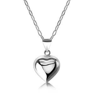 925 Srebrna ogrlica - zrcalno polirano konveksno srce, lančić ovalnih karika