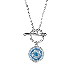 925 Srebrna preklopna ogrlica – prsten s prozirnim i plavim cirkonima, neprozirni cvijet od tirkiznih cirkona