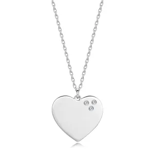 Briljantna ogrlica od srebra 925 - ravno srce, tri prozirna dijamanta