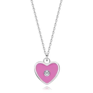 Dječja ogrlica od srebra 925, podesiva - rozo srce, prozirni dijamant