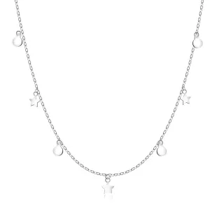 Duguljasta 925 srebrna ogrlica - tanki lančić, zvijezde, krugovi, opružni prsten