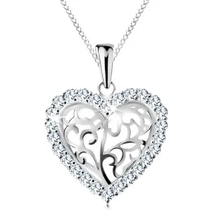 Ogrlica izrađena od 925 srebra, srce sastavljeno od ornamenata s obrubom od prozirnih cirkona