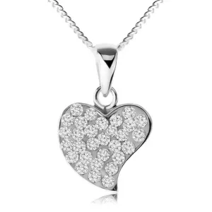 Ogrlica izrađena od 925 srebra, svjetlucavo asimetrično srce, prozirni cirkoni