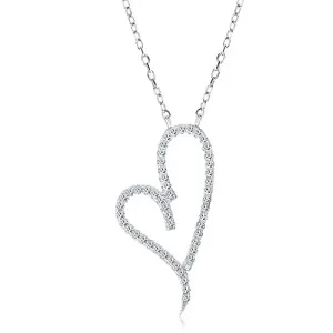 Ogrlica od 925 srebra, asimetrično srce sa prozirnim cirkonima