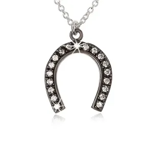 Ogrlica od 925 srebra, čelično siva potkova za sreću, prozirni cirkoni