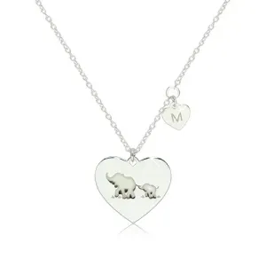 Ogrlica od 925 srebra - dva sjajna simetrična srca sa slonovima i slovom 