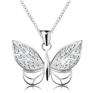 Ogrlica od 925 srebra - lančić i leptir ukrašen cirkonima i usjecima