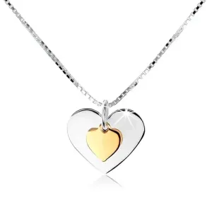 Ogrlica od srebra 925, dva plosnata srca srebrne i zlatne boje