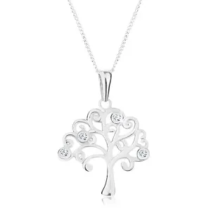 Ogrlica od srebra 925, lančić i privjesak - drvo života ukrašeno cirkonima