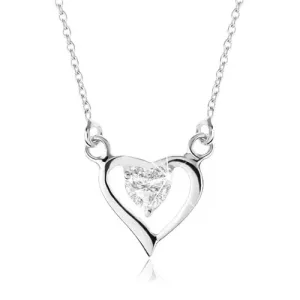 Ogrlica od srebra 925, silueta nepravilnog srca, cirkonsko srce