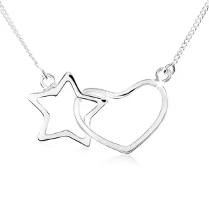 Ogrlica od srebra 925, silueta zvijezde i pravilnog srca