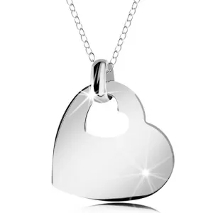 Ogrlica od srebra 925, sjajno srce s malim prorezanim srcem, lančić