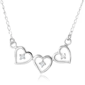 Ogrlica od srebra 925, tri siluete srca ukrašene prozirnim cirkonom