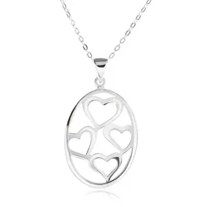 Ogrlica s ovalnim privjeskom, siluete nepravilnih srca, srebro 925