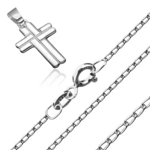 Ogrlica, sjajni lančić od ovalnih karika i isprepleteni križ, 925 srebro