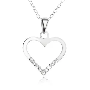 Podesiva ogrlica - lančić, silueta srca, prozirni cirkoni, srebro 925