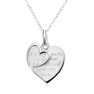Prilagodljiva ogrlica - lančić, srce sa natpisom, silueta srca, 925 srebro
