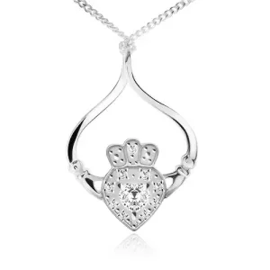 Srebrna 925 ogrlica, lančić, srce, kruna, ruke, prozirni cirkoni