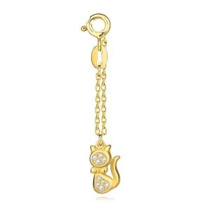 925 Srebrni privjesak - zlatne boje, mačka sa repom, prozirni cirkoni, kratak lančić