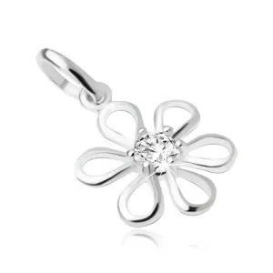 Cvijet s prozirnim okruglim cirkonom u sredini, privjesak izrađen od 925 srebra