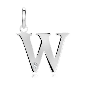 Dijamantni privjesak od srebra 925 – veliko slovo W, okrugli briljant