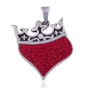 Privjesak izrađen od srebra čistoće 925 - srce s kraljevskom krunom, crveni cirkoni