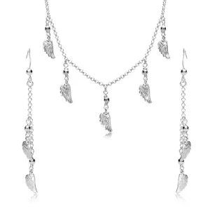 925 srebrni set - naušnice i ogrlica, anđeoska krila i kuglice na lancu