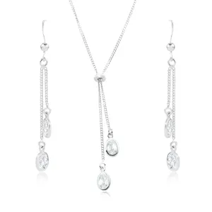 925 srebrni set - ogrlica i naušnice, prozirni cirkonski ovali i lančići