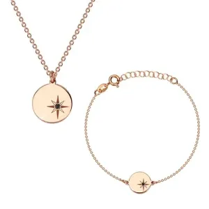 925 srebrni set, ružičasto-zlatni nijansa - narukvica i ogrlica, krug, Polaris i dijamant