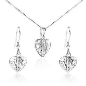 Srebrni 925 set - ogrlica i naušnice, urezana srca