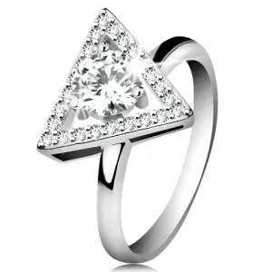 925 srebrni prsten - cirkonska silueta trokuta, okrugli prozirni cirkon u sredini - Veličina: 53