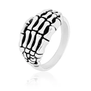 925 srebrni prsten - kostur ruke oblikovan u detalje, sjajni krakovi, patina - Veličina: 49