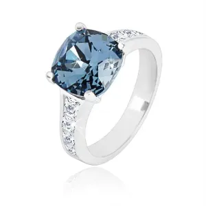 Srebrni prsten 925 - cirkon kvadrat tamno plave boje i prozirni cirkoni - Veličina: 49